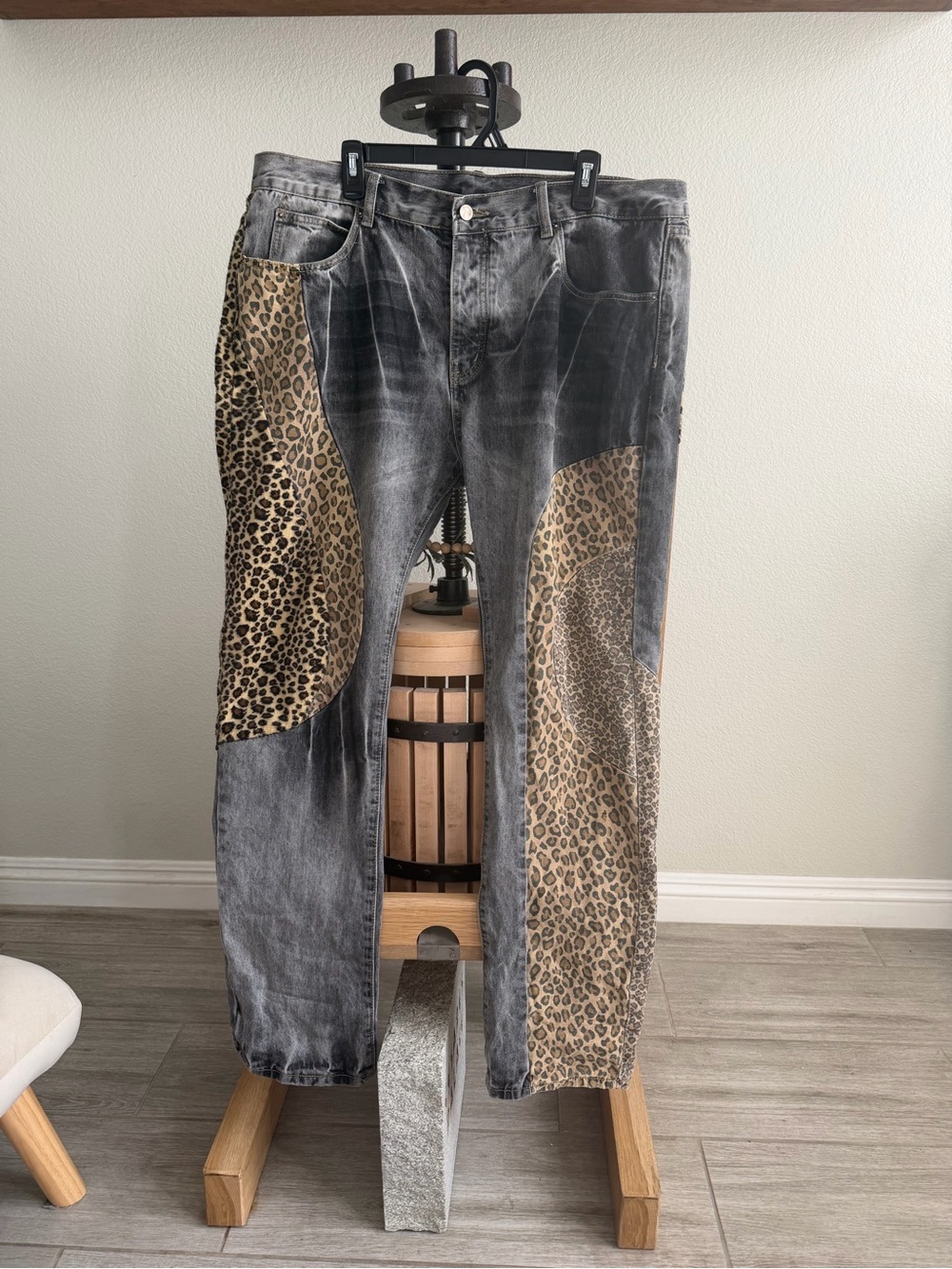 MNML Jeans with Leopard Patch Panels - Size 40